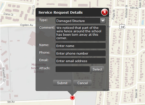 Los ciudadanos pueden utilizar mapas SIG para enviar solicitudes de servicios en su ciudad