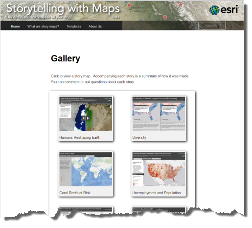 Vista de la galería de historias en mapa