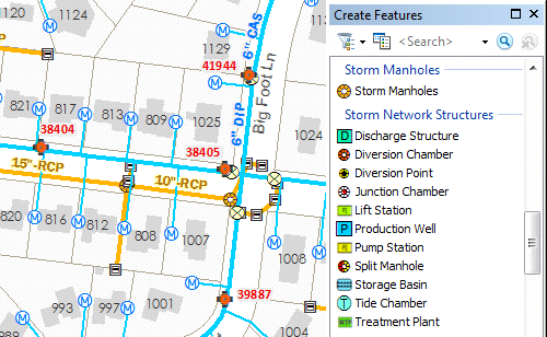 Mapa de ArcGIS utilizado por técnicos de representación cartográfica para actualizar y editar datos de servicios hídricos