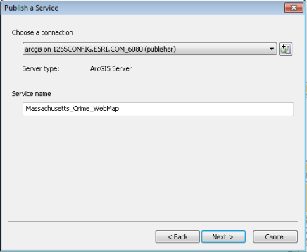 Panel Publicar un servicio, desde donde puede configurar una conexión Panel Publicar un servicio, desde donde puede configurar una conexión