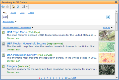 Поиск онлайн-содержания с помощью ArcGIS Explorer Desktop