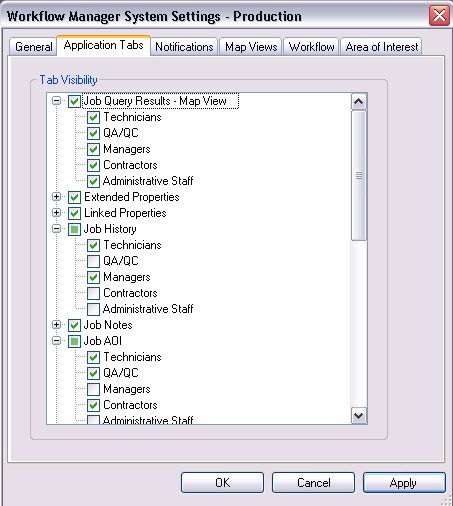 Application Tabs settings