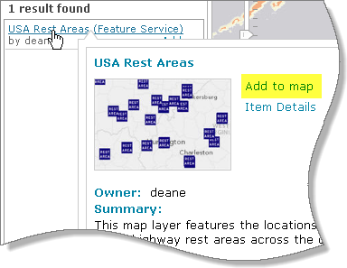 Die Elementzusammenfassung des Service "USA Rest Areas"