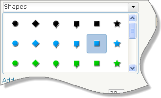 Das ausgewählte blaue Rechteck im Symbolsatz "Shapes"