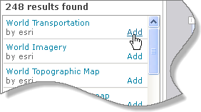 Der Karten-Service "World Transportation" in der Liste der Suchergebnisse