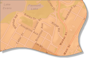 Eine Ansicht der Karte in der Nähe der Innenstadt von Riverside, Kalifornien