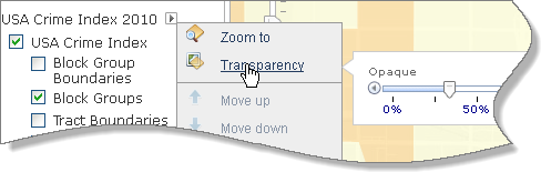 Zeigen Sie mit dem Mauszeiger auf die Menüoption "Transparenz"