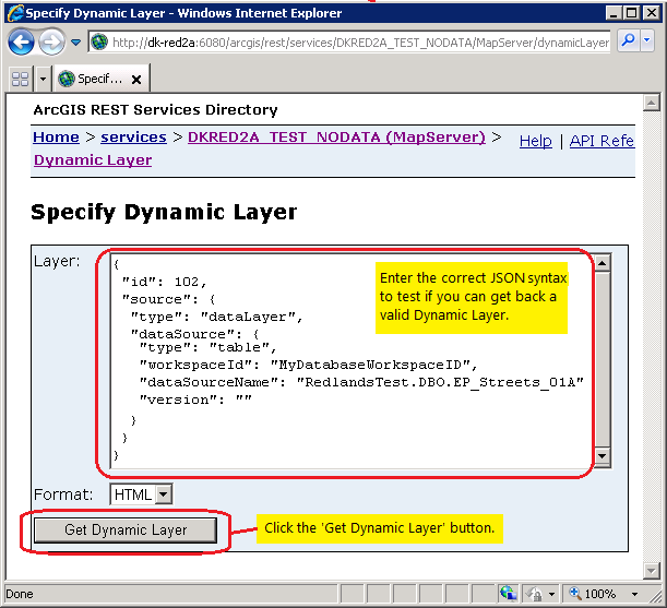 Using the ArcGIS REST Service Directory to test for a valid Dynamic Layer (screen shot2).