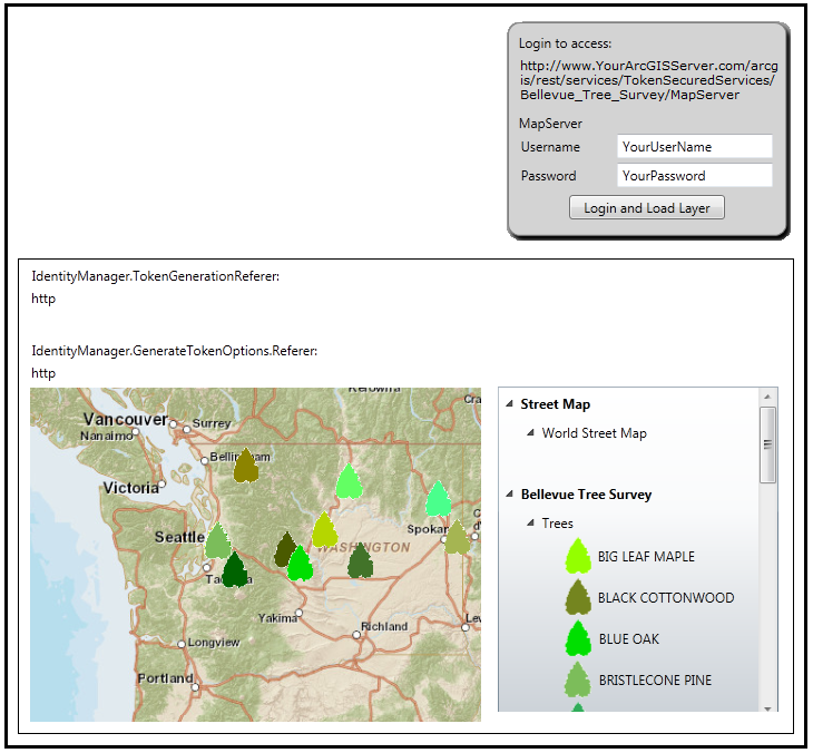 Accessing a Token based secured ArcGISDynamicMapServiceLayer and displaying the 'Referer' information.