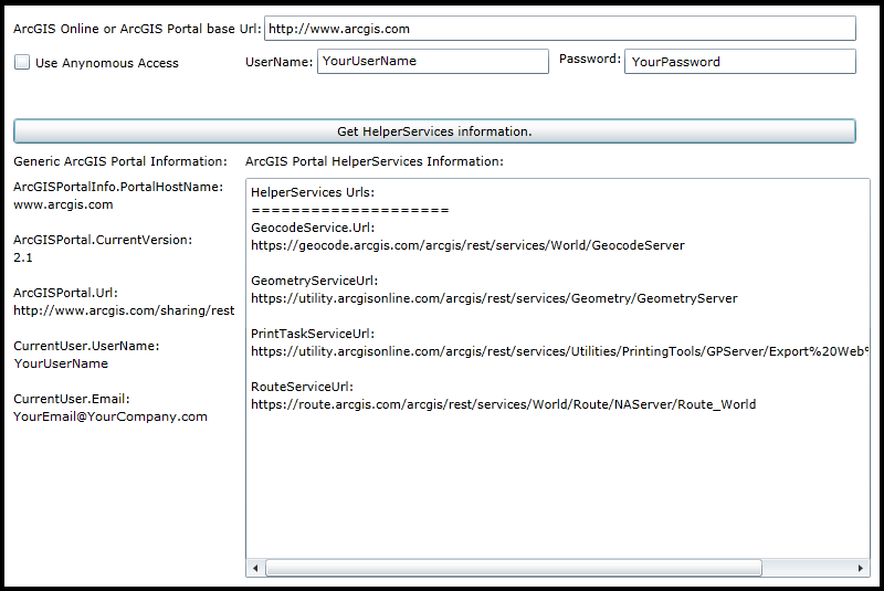 Obtaining the HelperServices Urls avalialable on an ArcGISPortal.