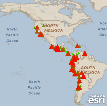 Earthquakes between 1970 and 2000 for which at least one death occured renderer using the RampInterpolator.