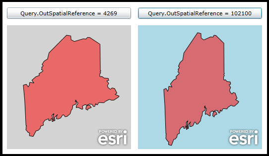 Adjusting the Query.OutSpatialReference to return features in different projections.