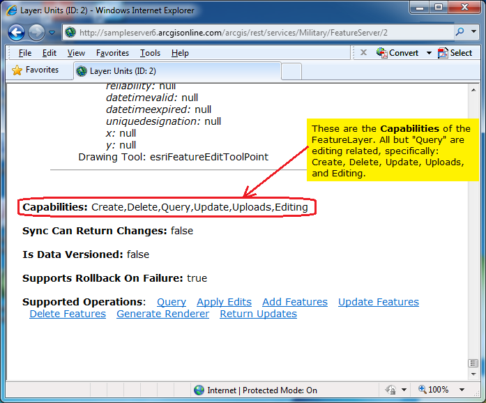 Reviewing the 'Capabilities' of a FeatureLayer.