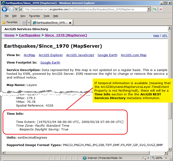 How to determine if an ArcGIS Server web service has temporal information.