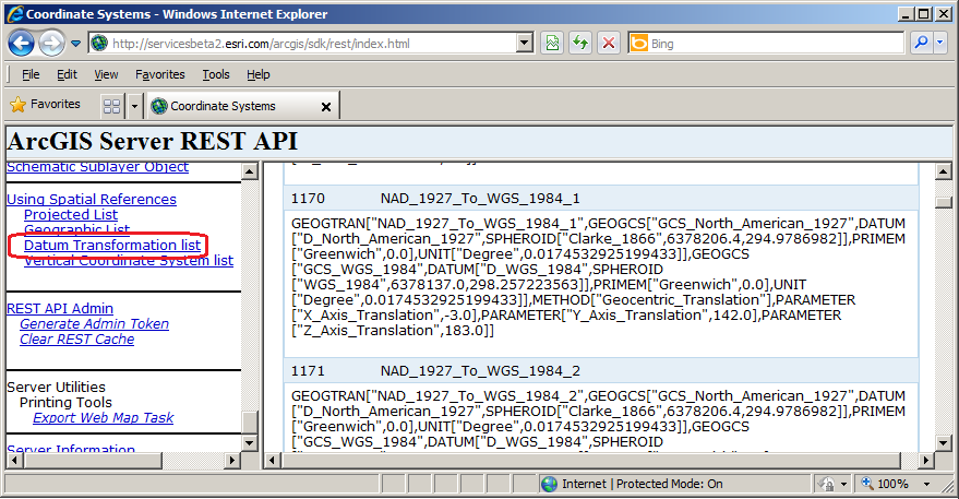 List of Datum Transformation Well-known ID (WKID) values.