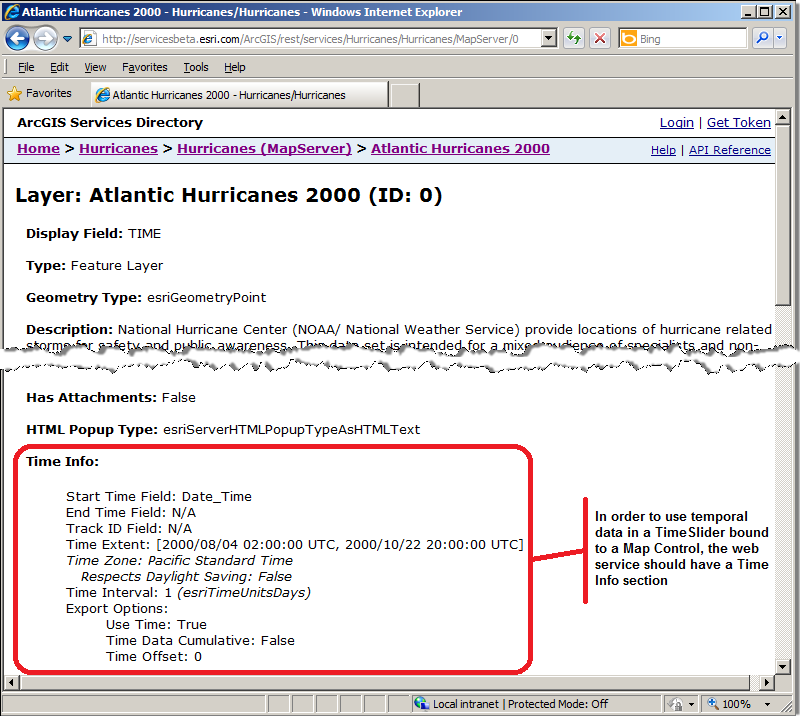 How to determine if an ArcGIS Server web service has temporal information.
