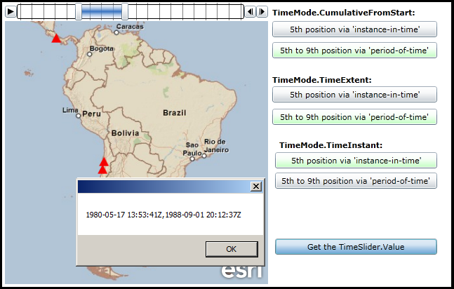Comparing the various TimeSlider.Value settings for the different TimeSlider.TimeMode options.