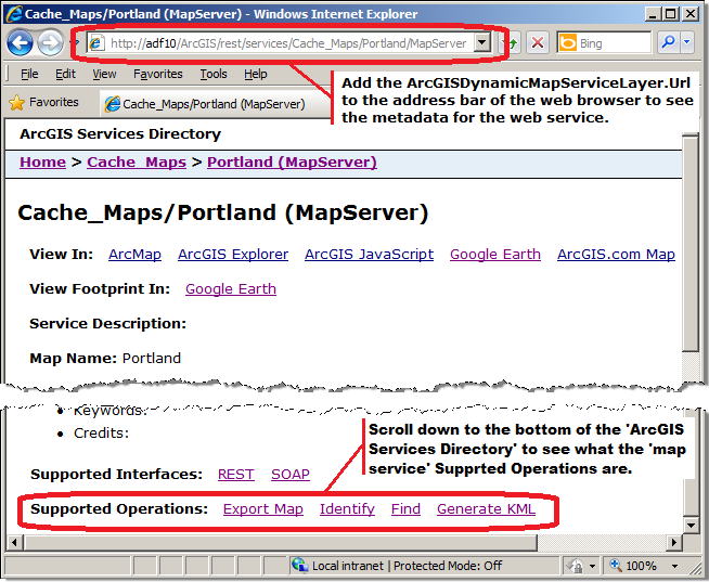 Discovering what 'Supported Operations' are available in a map service.