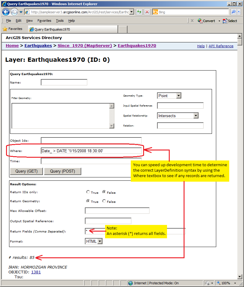 Use the Where textbox to specify various syntaxes to seehow many records are returned.