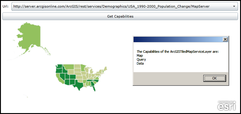 Obtaining the ArcGISTiledMapServiceLayer.Capabilities.