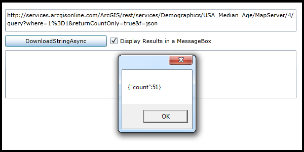 Using the ArcGISWebClient.DownloadStringAsync Method to obtain JSON string information from ArcGIS Server.