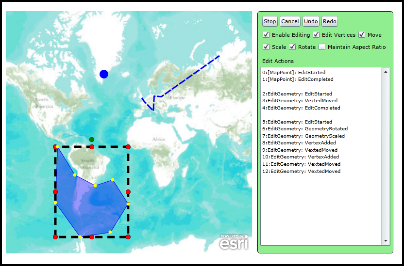 Example of editing MapPoint, Polygon, and Polyline Graphics.