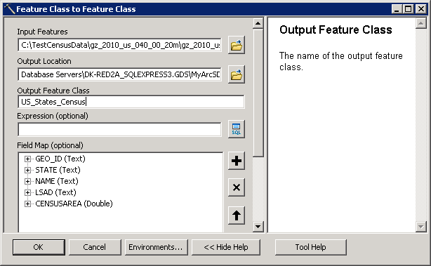 Provide a name for the Output Feature Class.