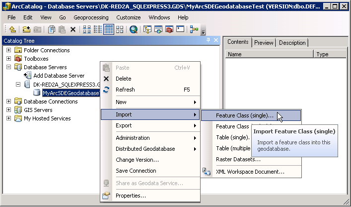 Choose to import a Feature Class from the context menus.