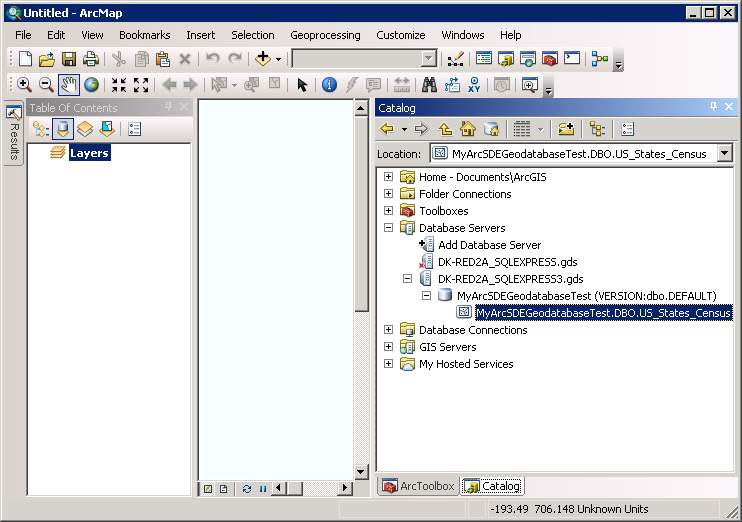 Open the Catalog dockable window and expand the node to reveal the Feature Class in the Geodatabase.