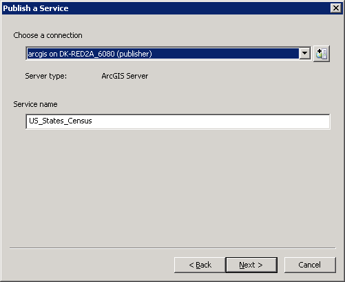 Keep the defaults in the Publish a Service dialog.