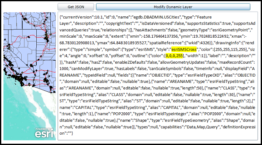 Using the FeatureLayerInfo.FromJson Method to alter the rendering of a 'Dynamic Layer'.