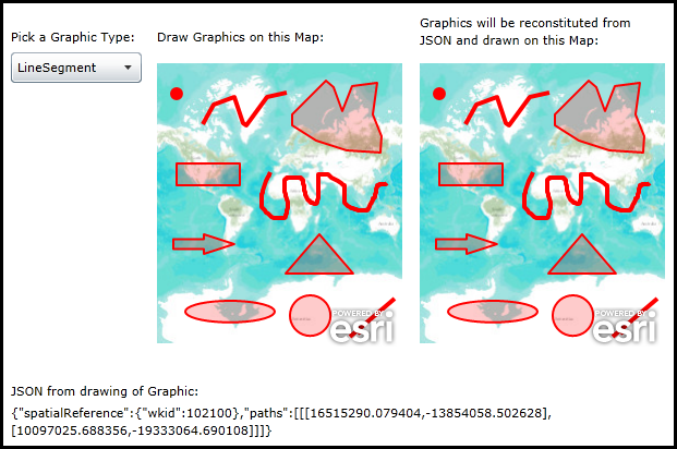 Drawing Graphics on the Map using the Geometry.FromJson Method.