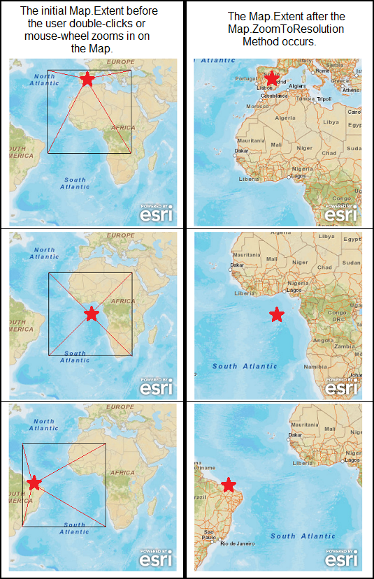 Demonstration of various expansion exaggeration effect that are part of the Map.ZoomToResolution Method.