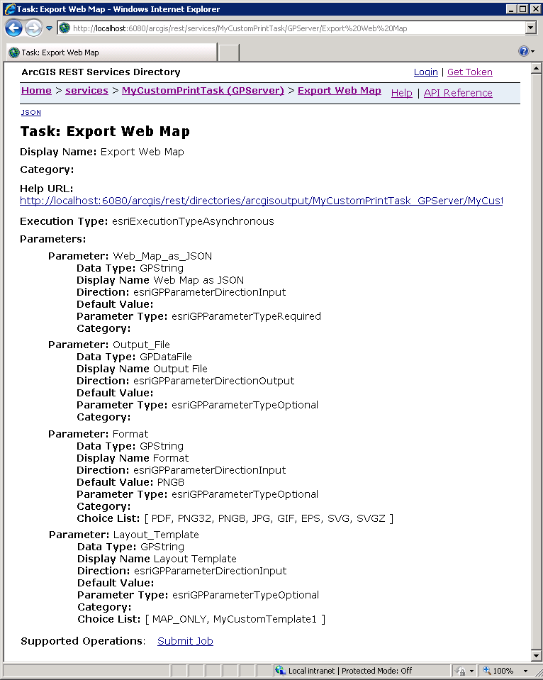 Ensuring that the ExportWebMap PrintTask service is availble in the ArcGIS REST Services Directory.