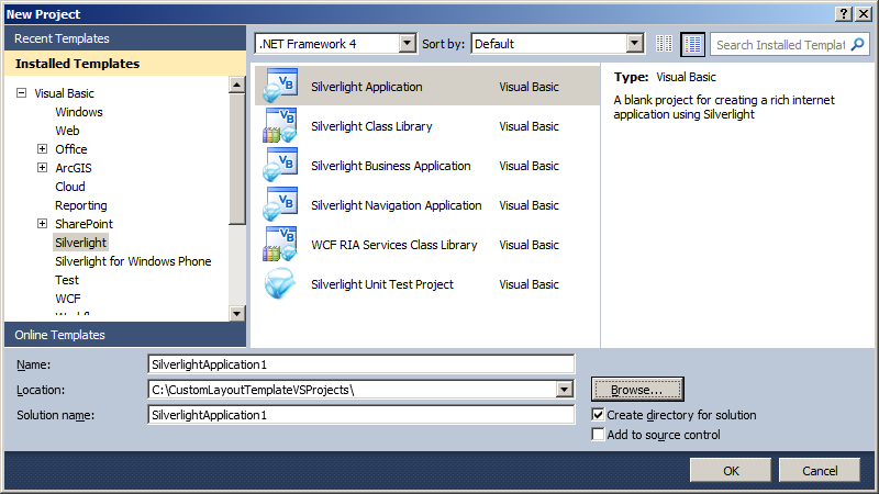 Setting up a new Silverlight project in Visual Studio.