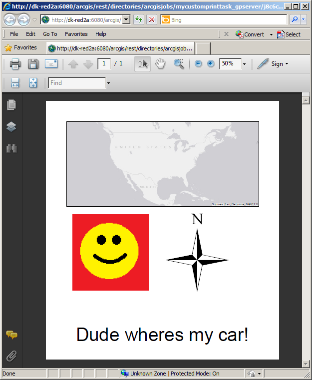 The result of the PrintTask for the custom Layout Template where the CustomTextElements Property was used.