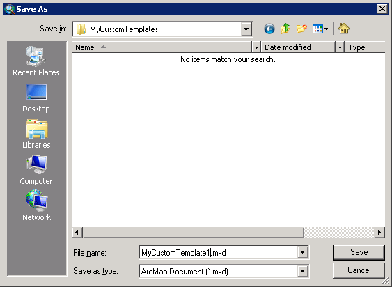 Save the custom 'Layout Template' as C:\MyCustomTemplates\MyCustomTemplate1.mxd.