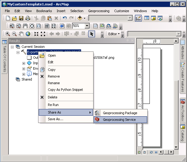 Use ArcMap to share a Geoprocessing Service for the custom ExportWebMap task.