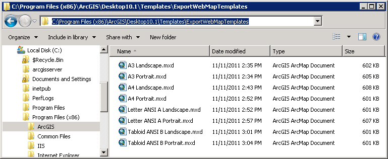 Default location of Layout Template map documents on ArcGIS Server.