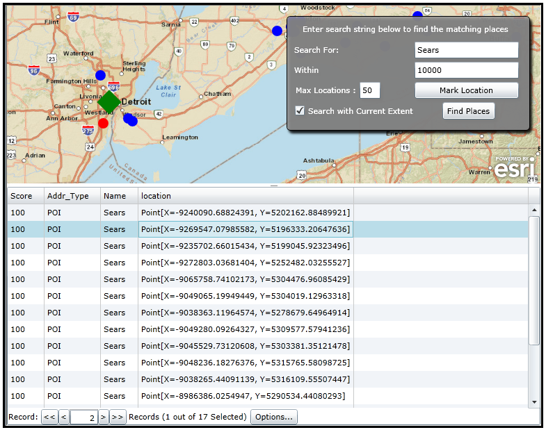 Example of using the Locator.FindAsync Method to find matching place/entities.