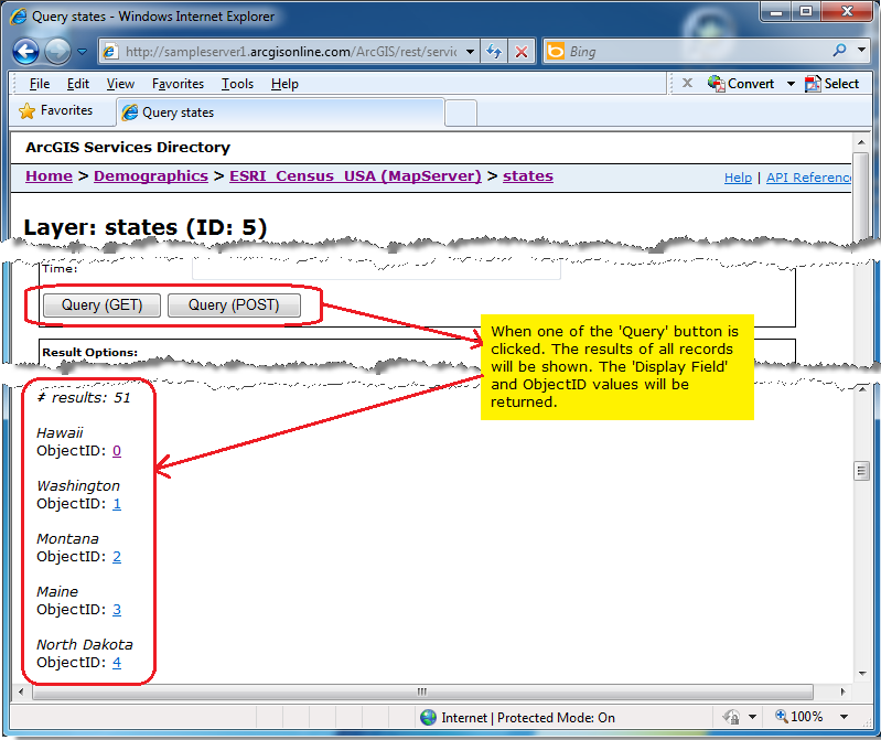 Return results a Query via the ArcGIS Service Directory.