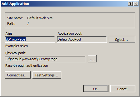 Accept the defaults in the Add Application dialog.