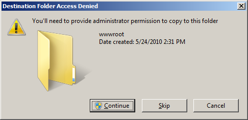 Destination Folder Access Denied dialog.