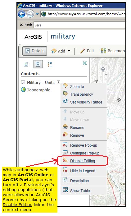 Turning off editing of an operational FeatureLayer in ArcGIS Online or ArcGIS Portal.