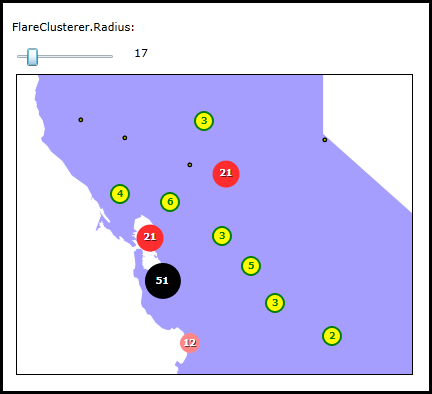 Example of interactively changing the GraphicsClusterer.Radius Property.