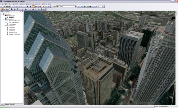 Capas de mapa, como edificios 3D, imágenes y elevación de superficie