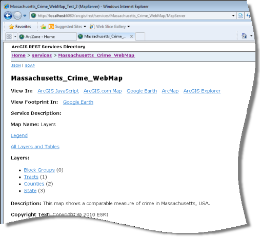 Panel de información sobre el servicio del mapa Web Massachusetts Crime