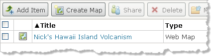 Elemento de mapa Web tal como aparece en Mi contenido