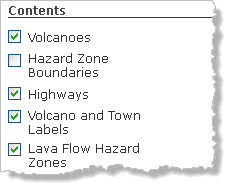 Capa Hazard Zone Boundaries desactivada en el panel Contenido