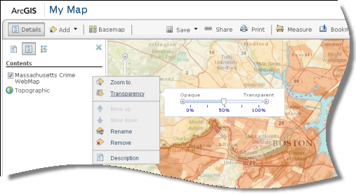 Configuración de transparencia en el menú contextual de las propiedades de la capa